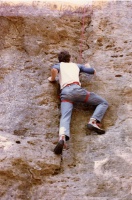 Steve Must toproping at Clifton Gorge, Ohio back when it was still open to climbing.  Photo by Roger Blum