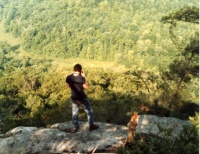 Steve Must in his element: right on the edge of a cliff in Red River Gorge.  Photo from Roger Blum