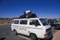 002: Our trusty shuttle meets us at the Needles Visitor Center.  It will drive the seven hikers to the trailhead at Cathedral Butte.