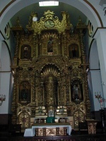 Gilded wood iconography of cathedral in Old Town Panama. 2/26/03