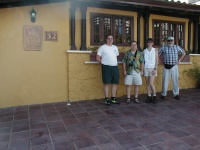 Bob, Nate, Jeannie, and Roland in front of  the Casa de Carmen hostel. 2/27/03