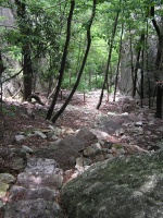 Steep stone steps leading up to the West Face of the South Peak.