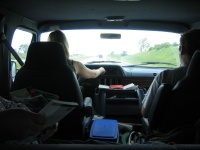 On the road. Note the exciting Iowa scenery