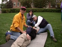 Dave rolls over. Anna is unimpressed.