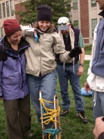 Shelley demonstrates the 2002 snowshoe models